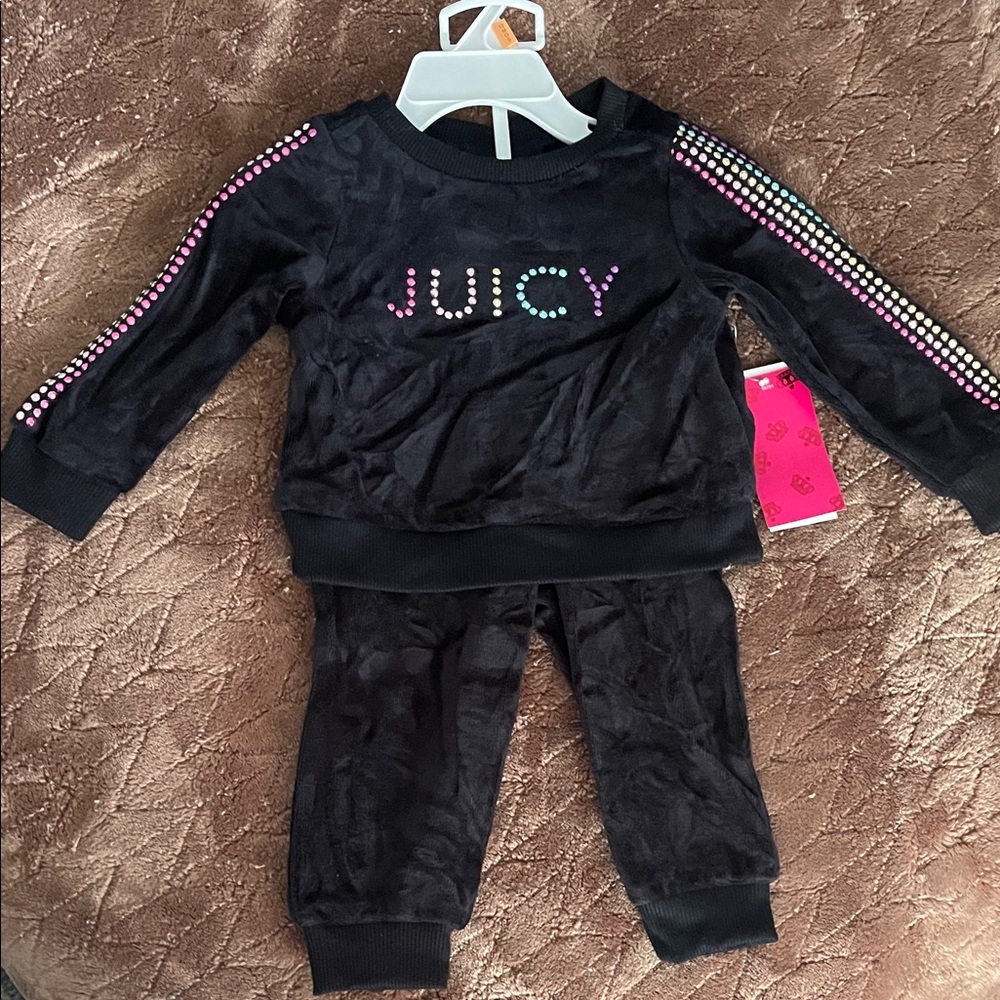 Juicy Couture Black Velour Set with Rhinestone Logo